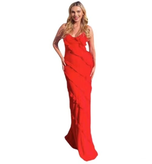 U Neck Slim Side Split Dress with Shoulder Drop