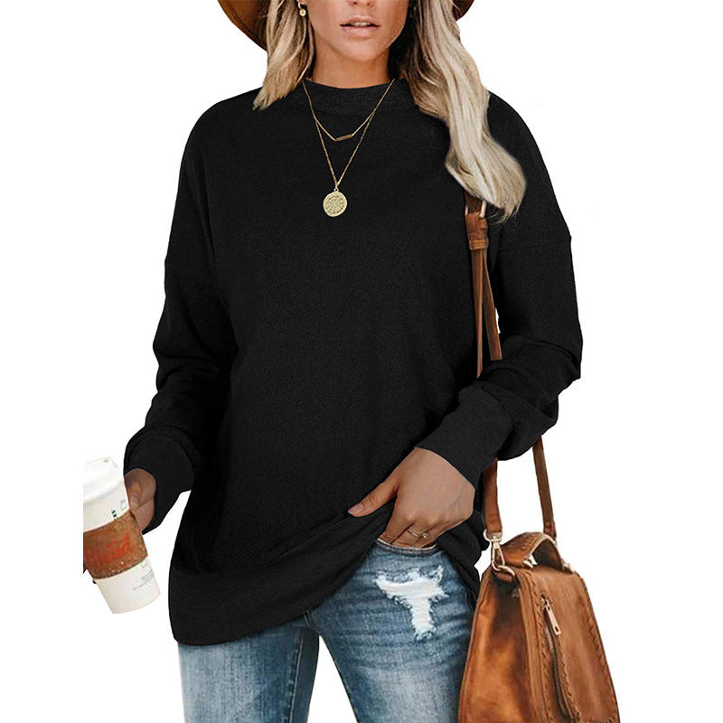 Solid Color Long-Sleeved Round Neck Sweater