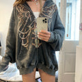 Skeleton Print Loose Hooded Cardigan Sweatshirt